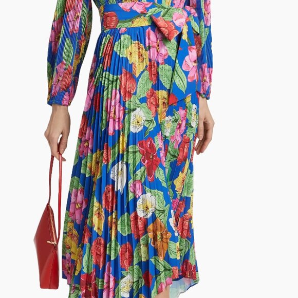 Milly  Liora Floral Pleated Tie-Waist Midi Dress Sz -8 NWT - Picture 2 of 3